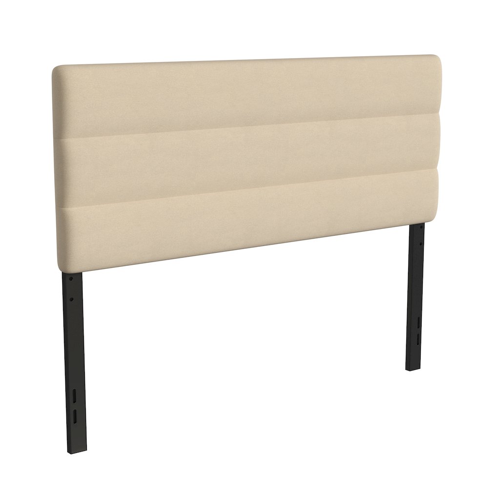 Queen Channel Stitched Fabric Upholstered Headboard, Cream. Picture 1