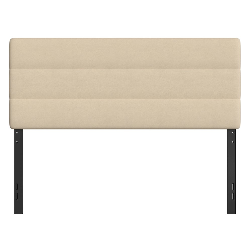 Queen Channel Stitched Fabric Upholstered Headboard, Cream. Picture 11