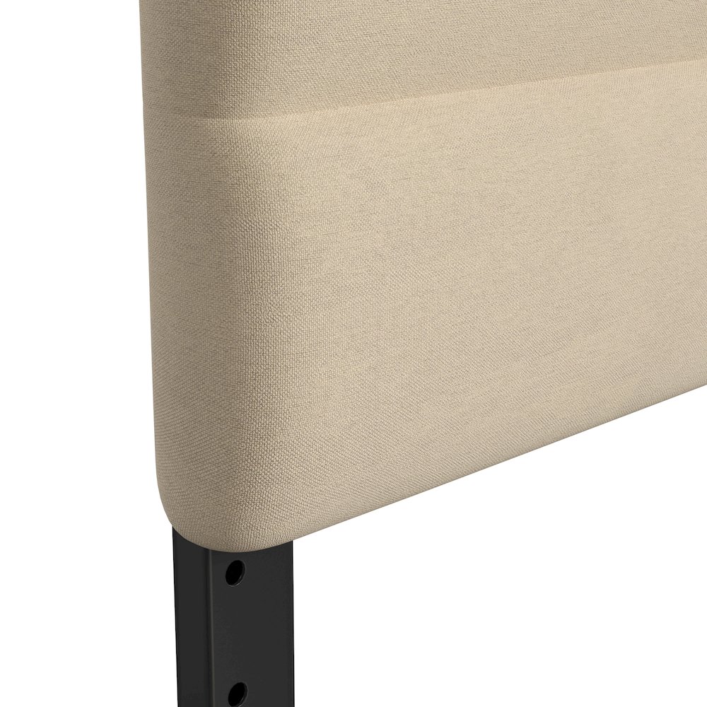 Queen Channel Stitched Fabric Upholstered Headboard, Cream. Picture 9