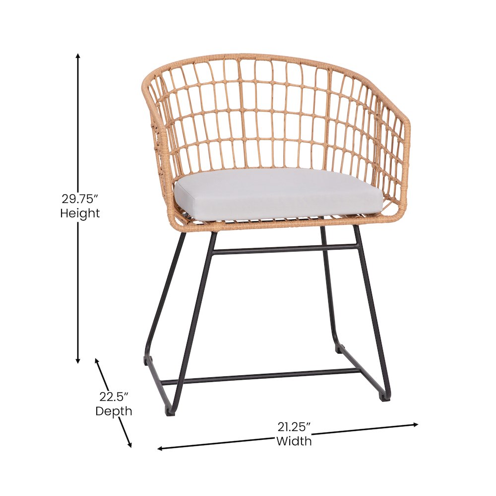 Set of 2 Patio Boho Club Chairs, Light Gray Cushions and Sled Base. Picture 6