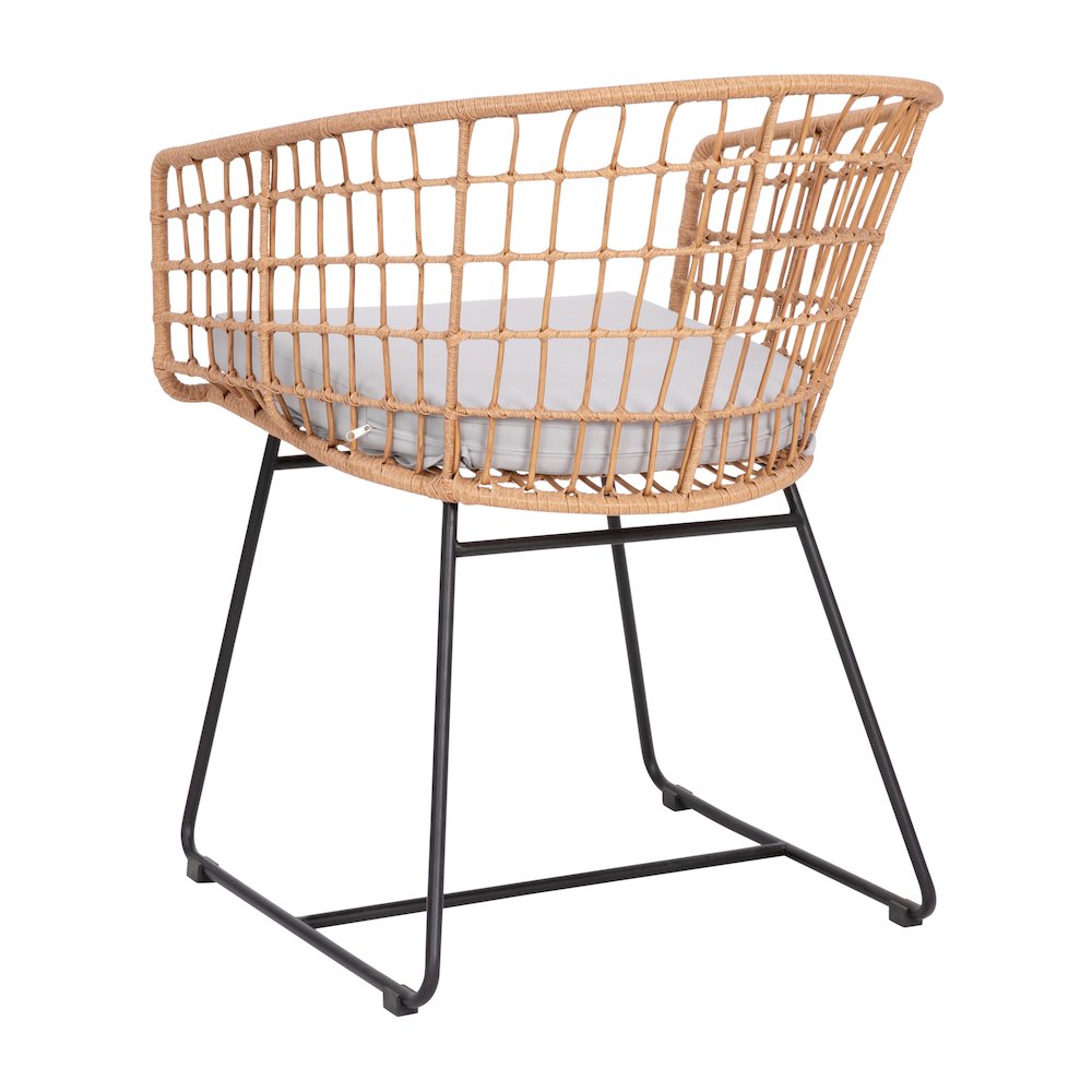 Set of 2 Patio Boho Club Chairs, Light Gray Cushions and Sled Base. Picture 9