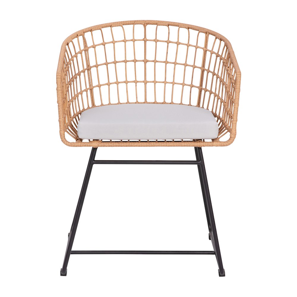 Set of 2 Patio Boho Club Chairs, Light Gray Cushions and Sled Base. Picture 12