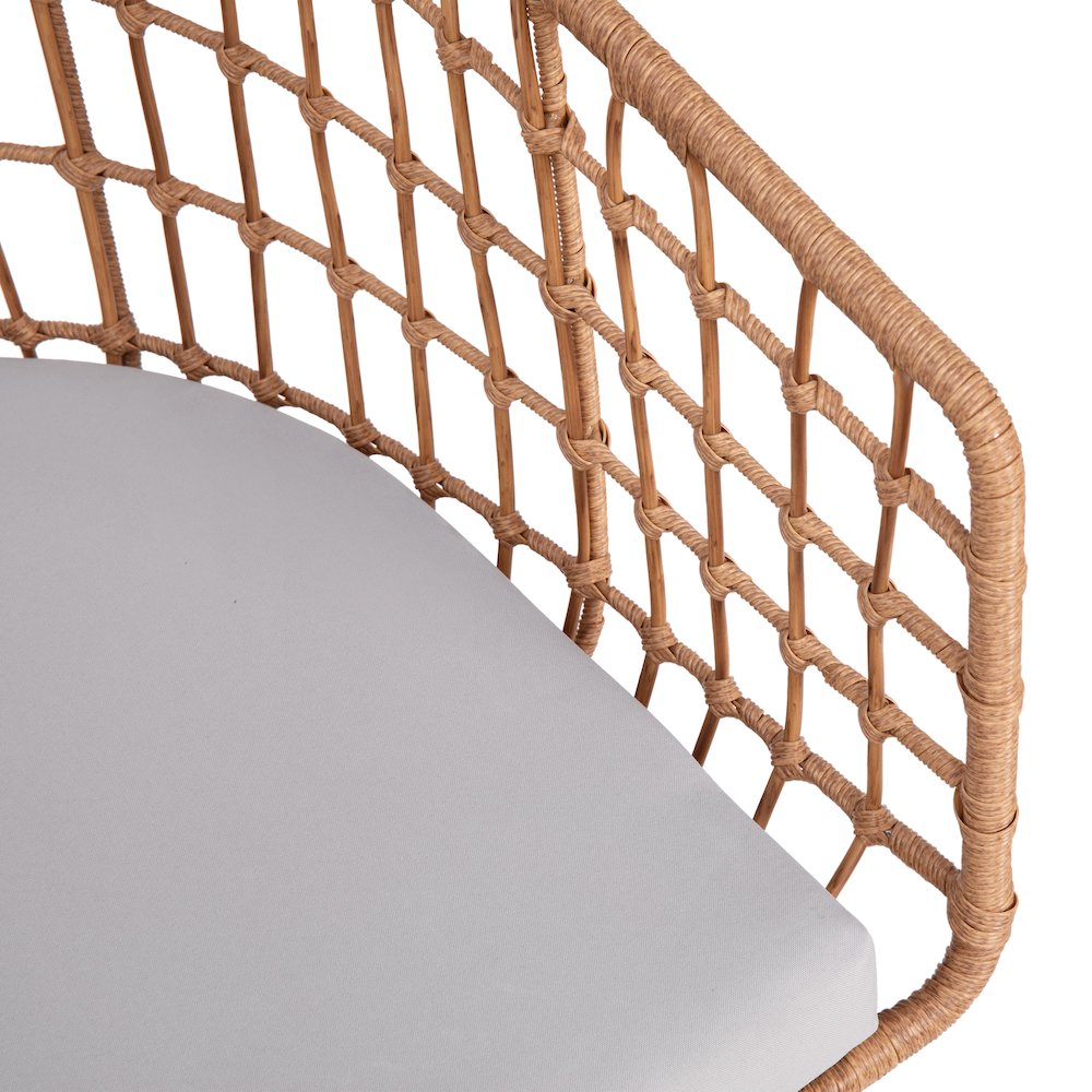 Set of 2 Patio Boho Club Chairs, Light Gray Cushions and Sled Base. Picture 10