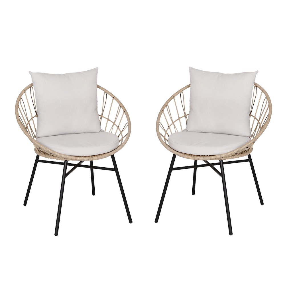 Modern Boho Style Rattan Rope Patio Chairs with Cushions, Set of 2. Picture 3