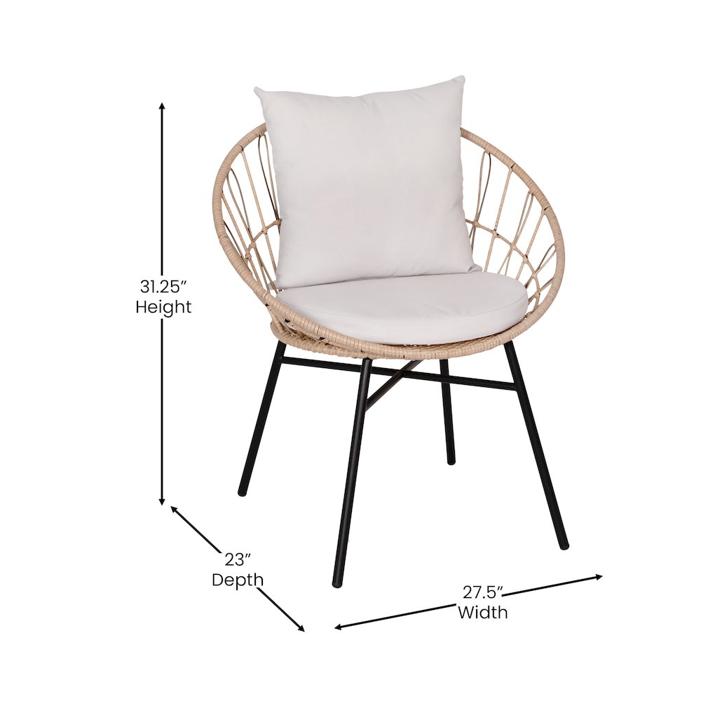 Modern Boho Style Rattan Rope Patio Chairs with Cushions, Set of 2. Picture 6