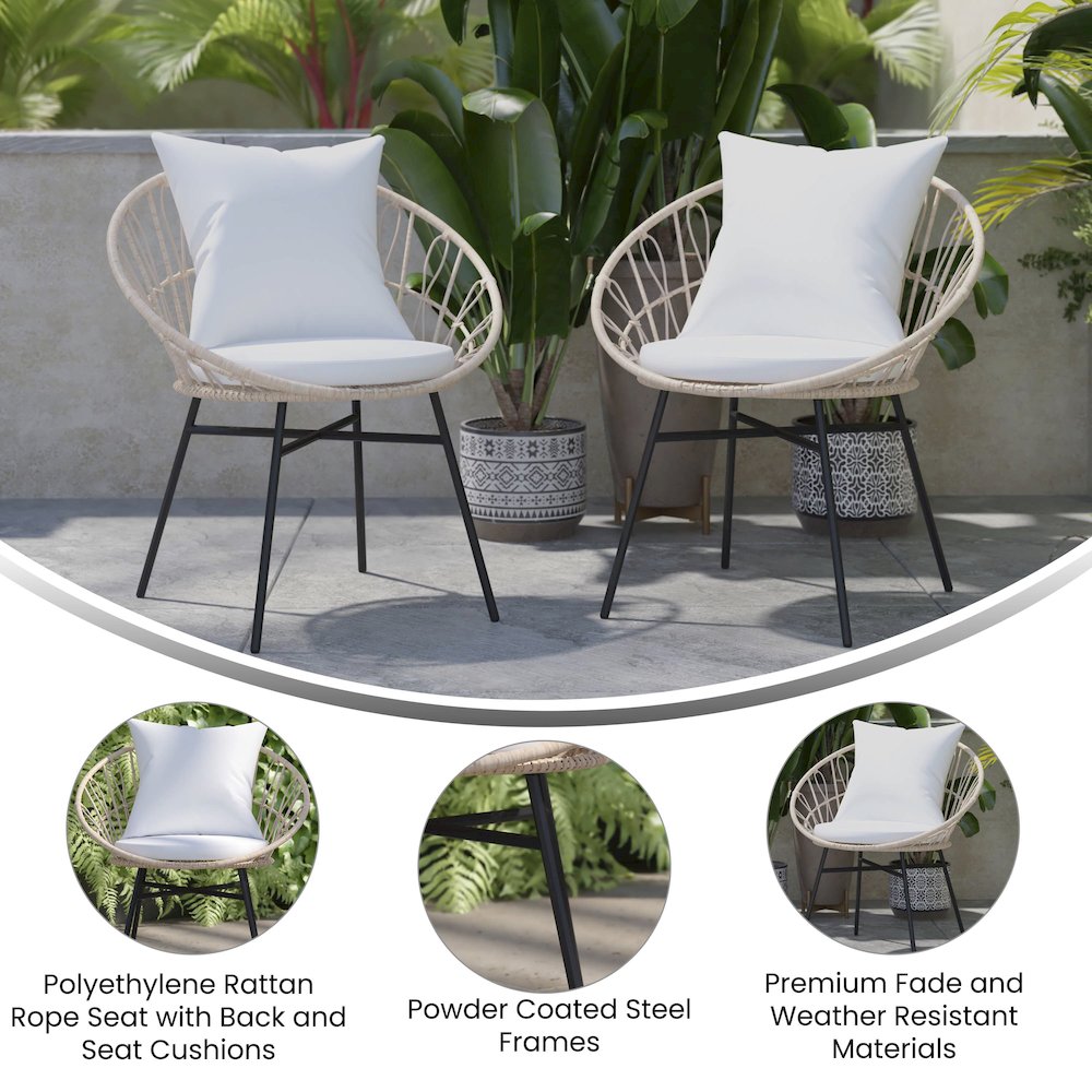 Modern Boho Style Rattan Rope Patio Chairs with Cushions, Set of 2. Picture 5