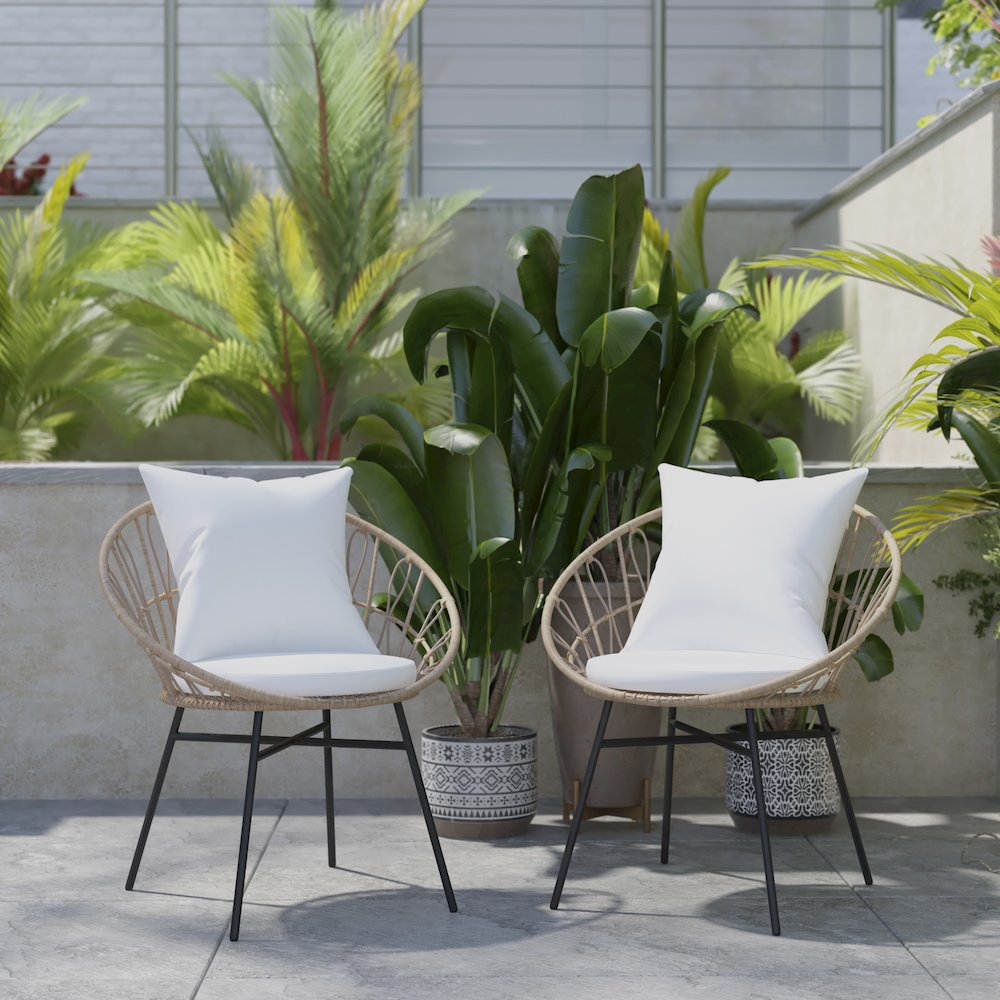 Modern Boho Style Rattan Rope Patio Chairs with Cushions, Set of 2. Picture 2