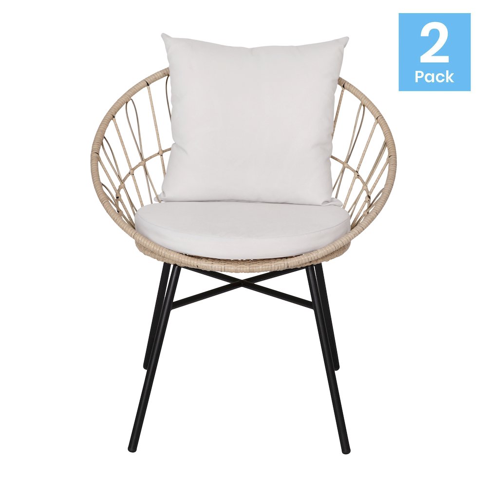 Modern Boho Style Rattan Rope Patio Chairs with Cushions, Set of 2. Picture 1