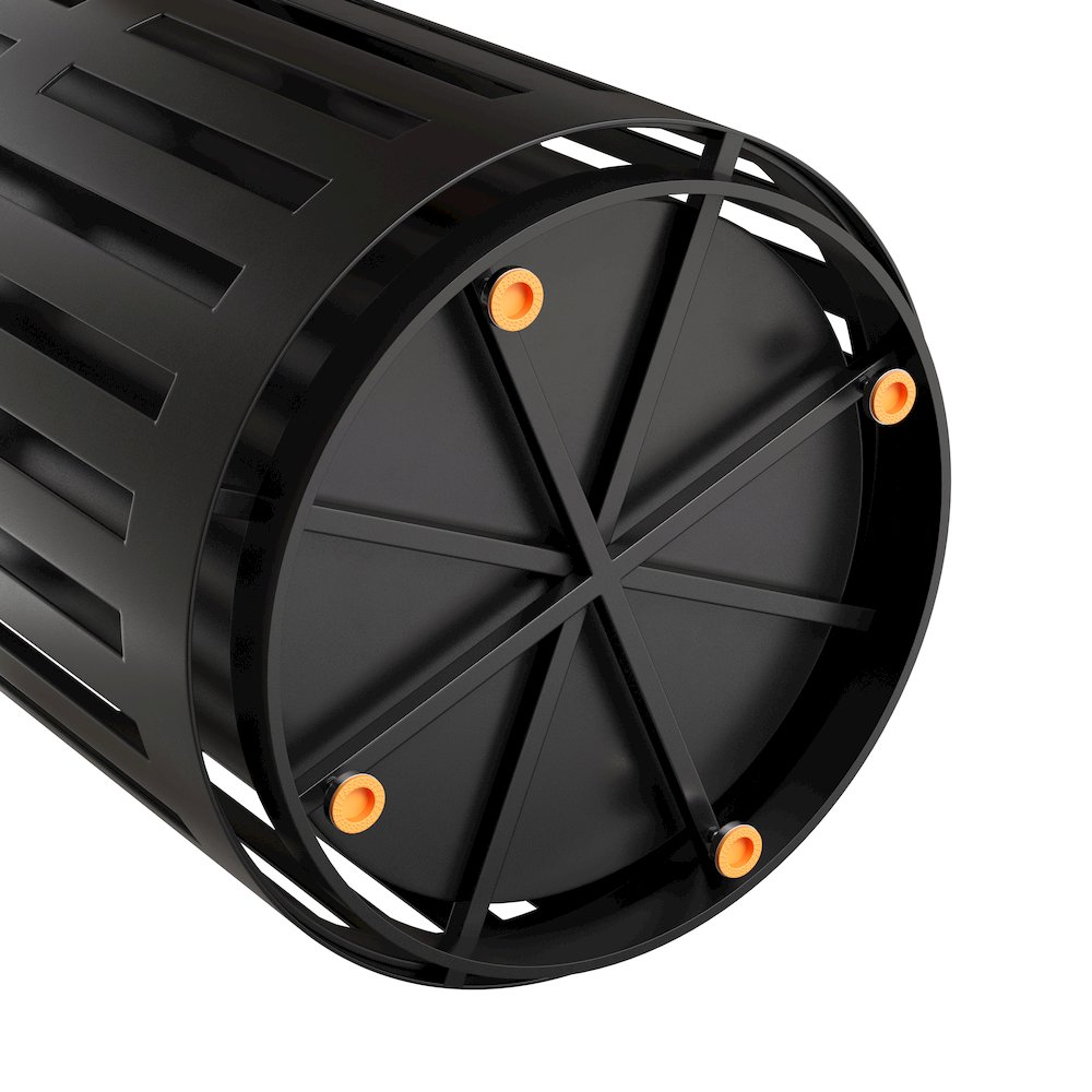Black Outdoor Round Slatted Steel 37 Gallon Trash Can, Removable Inner Bin. Picture 13