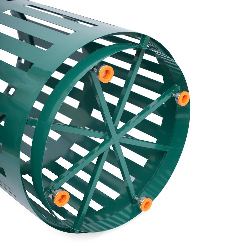 Green Outdoor Round Slatted Steel 37 Gallon Trash Can, Removable Inner Bin. Picture 10