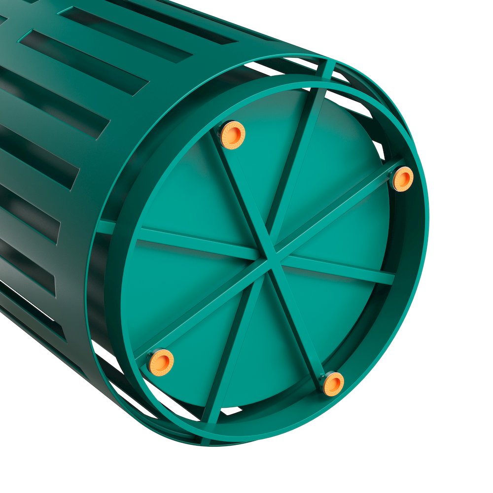 Green Outdoor Round Slatted Steel 37 Gallon Trash Can, Removable Inner Bin. Picture 13