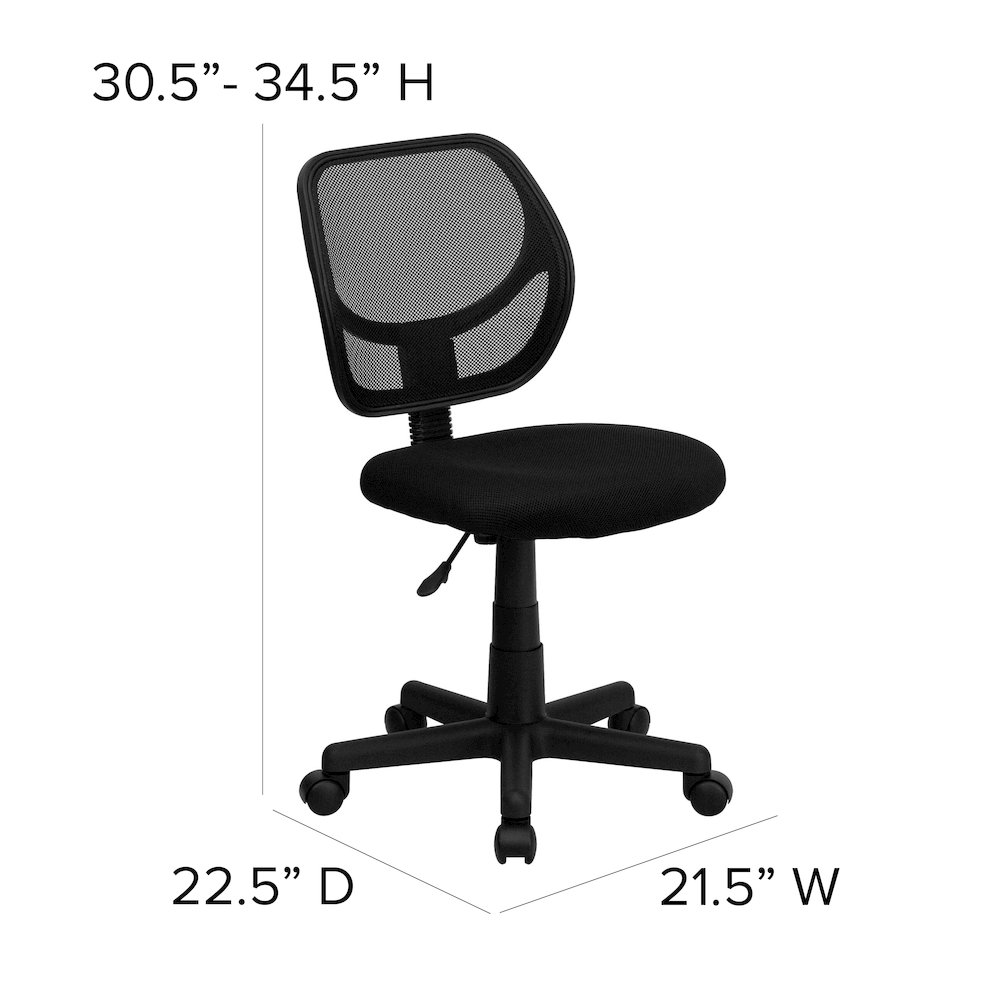 Low Back Black Mesh Swivel Task Office Chair with Curved Square Back. Picture 7