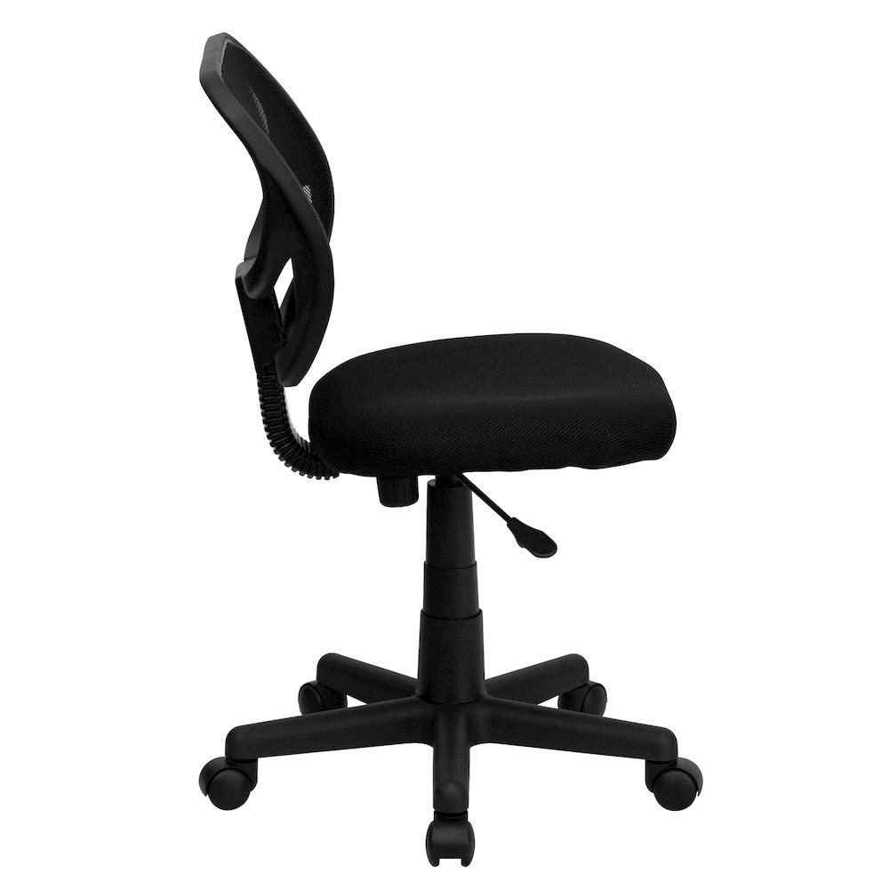 Low Back Black Mesh Swivel Task Office Chair with Curved Square Back. Picture 10
