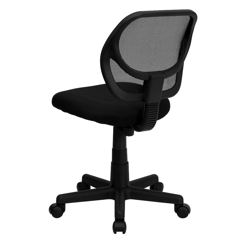 Low Back Black Mesh Swivel Task Office Chair with Curved Square Back. Picture 8