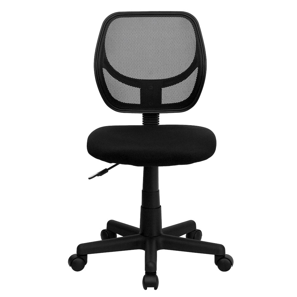 Low Back Black Mesh Swivel Task Office Chair with Curved Square Back. Picture 11
