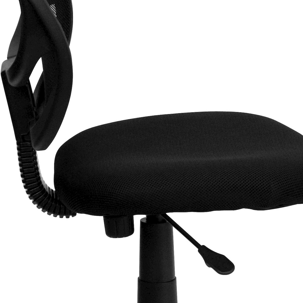 Low Back Black Mesh Swivel Task Office Chair with Curved Square Back. Picture 9