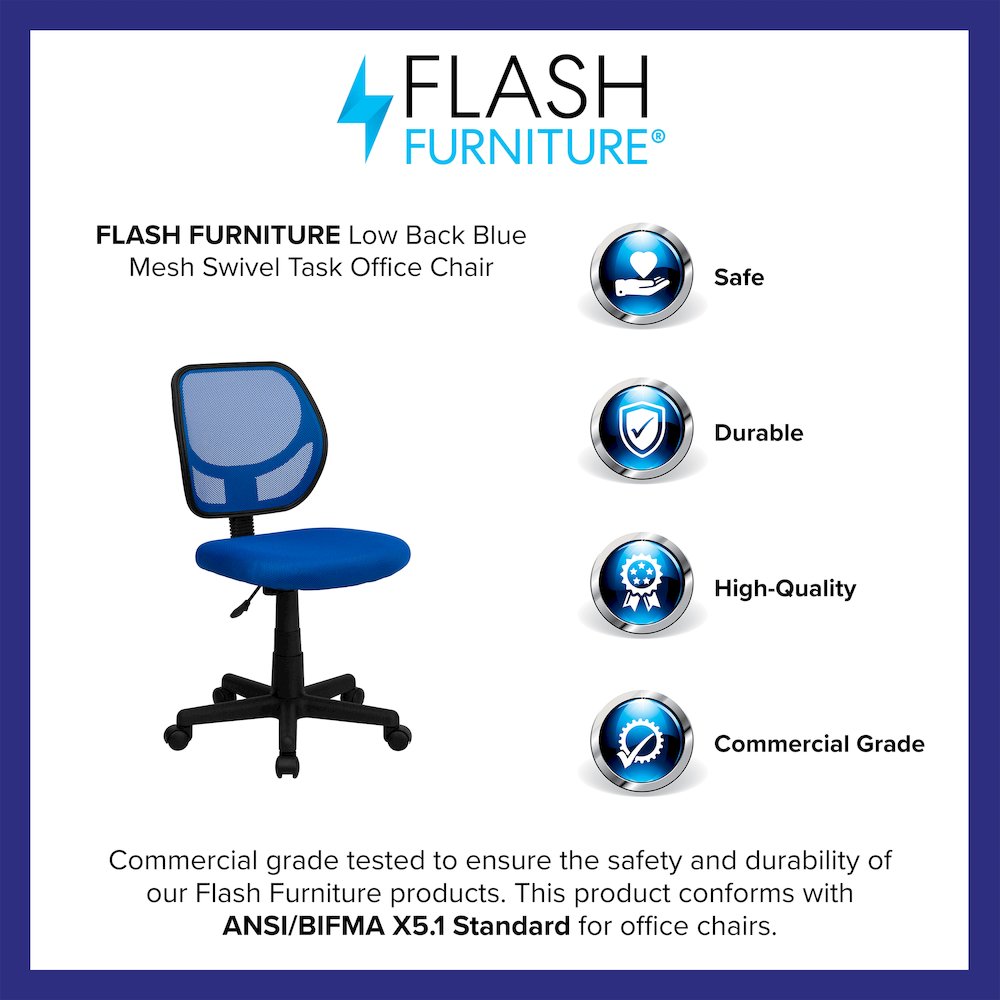 Low Back Blue Mesh Swivel Task Office Chair. Picture 4