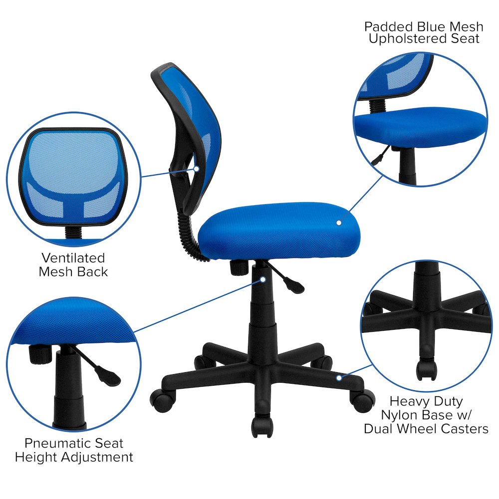 Low Back Blue Mesh Swivel Task Office Chair. Picture 6