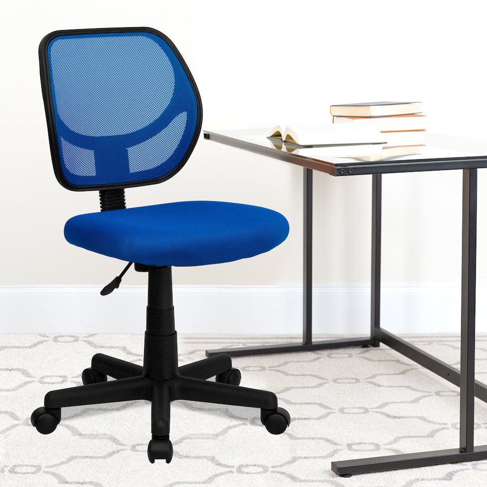 Low Back Blue Mesh Swivel Task Office Chair. Picture 2