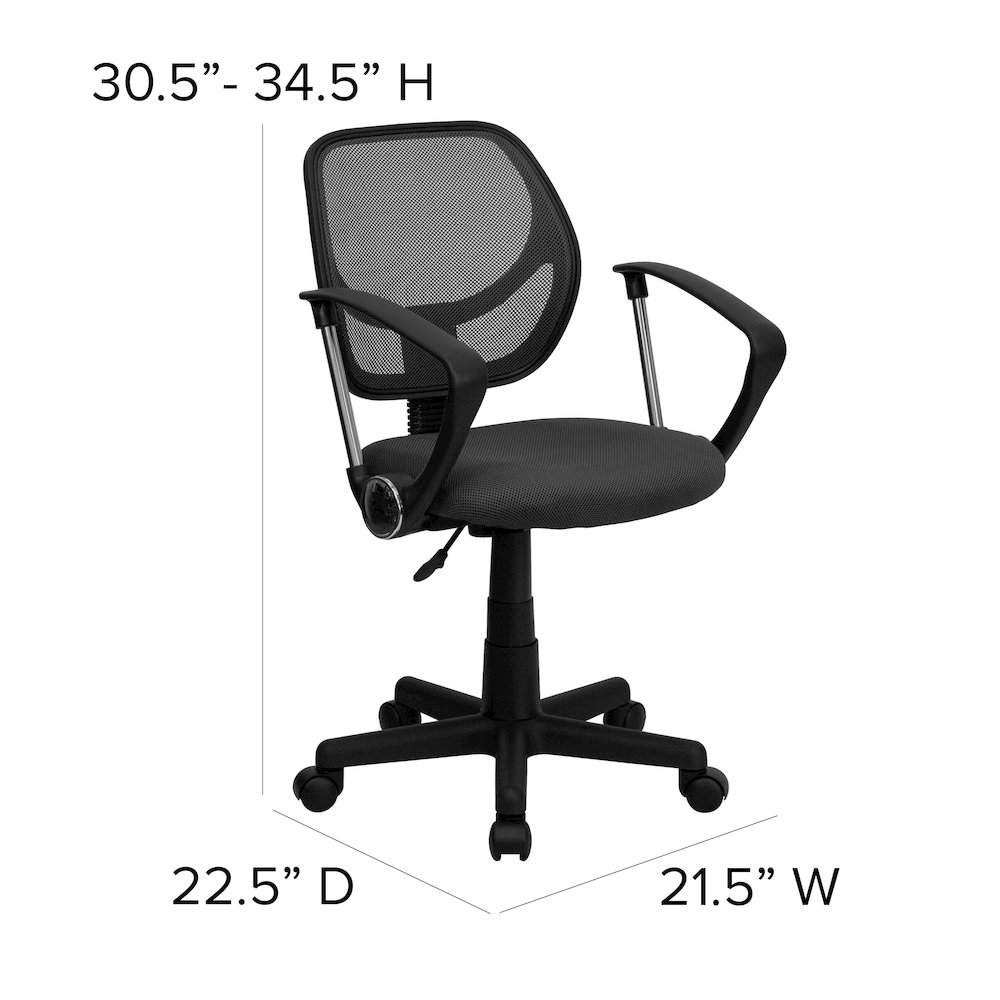 Low Back Gray Mesh Swivel Task Office Chair with Arms. Picture 6