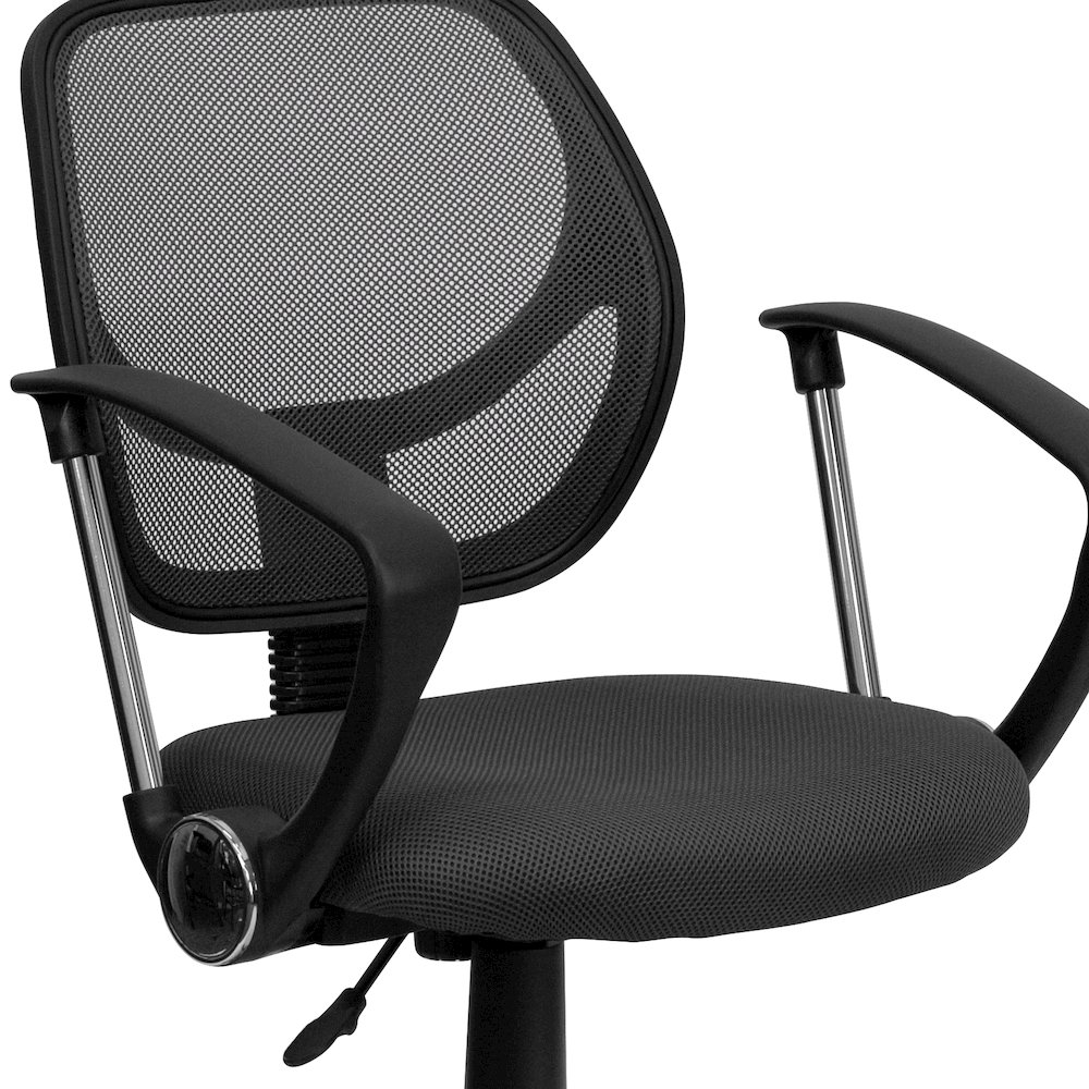 Low Back Gray Mesh Swivel Task Office Chair with Arms. Picture 11