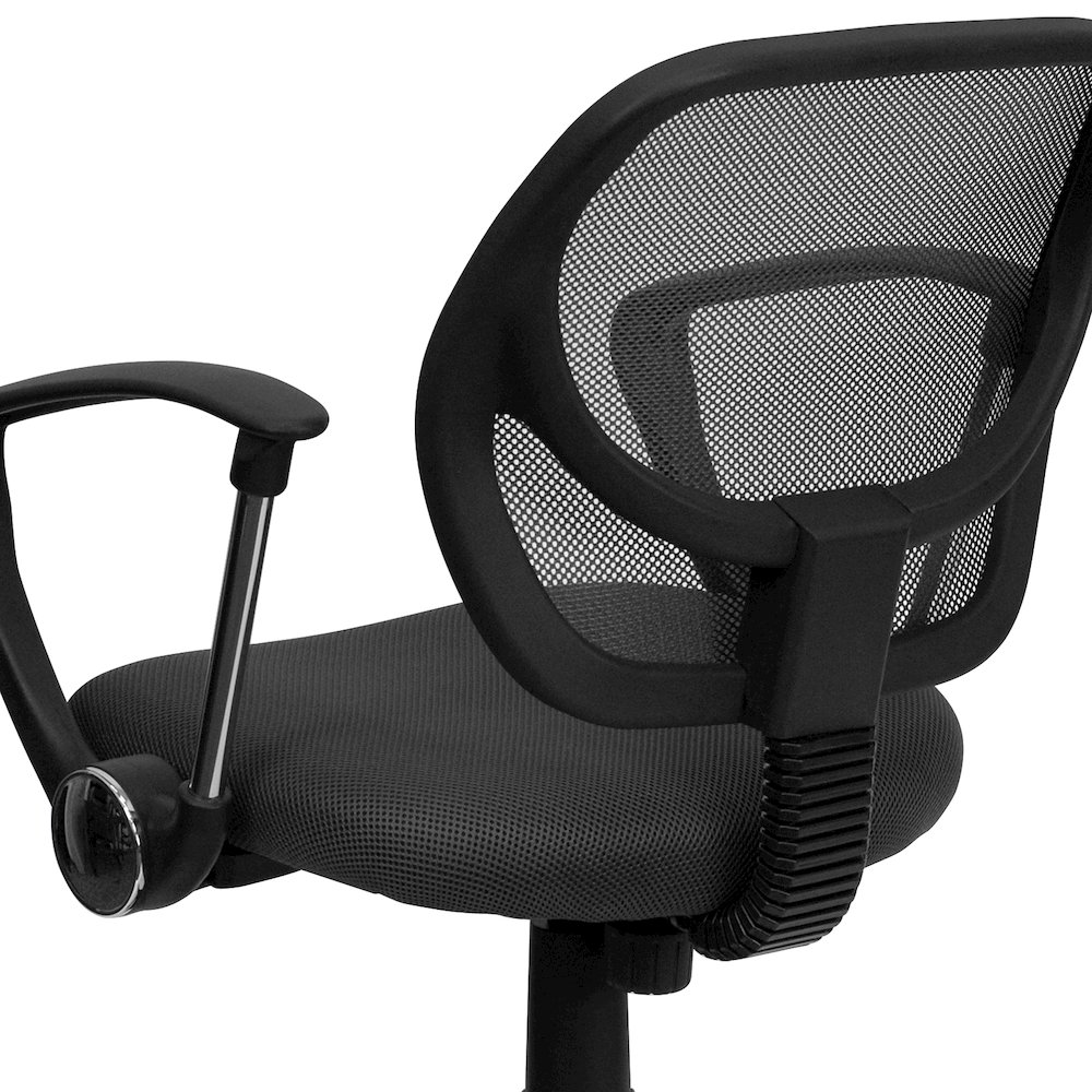 Low Back Gray Mesh Swivel Task Office Chair with Arms. Picture 8