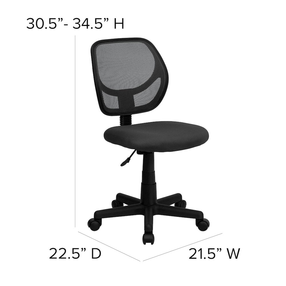 Low Back Gray Mesh Swivel Task Office Chair with Curved Square Back. Picture 7