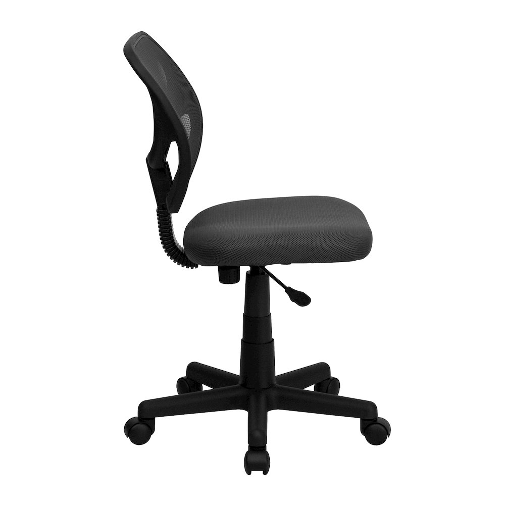 Low Back Gray Mesh Swivel Task Office Chair with Curved Square Back. Picture 10