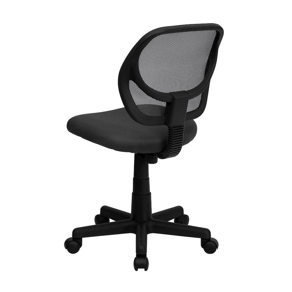 Low Back Gray Mesh Swivel Task Office Chair with Curved Square Back. Picture 8