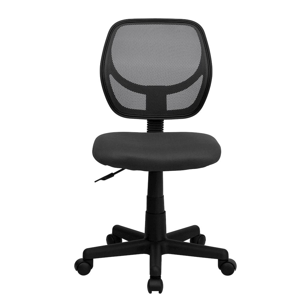 Low Back Gray Mesh Swivel Task Office Chair with Curved Square Back. Picture 11