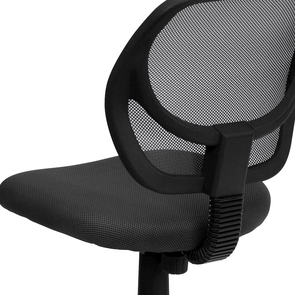 Low Back Gray Mesh Swivel Task Office Chair with Curved Square Back. Picture 9