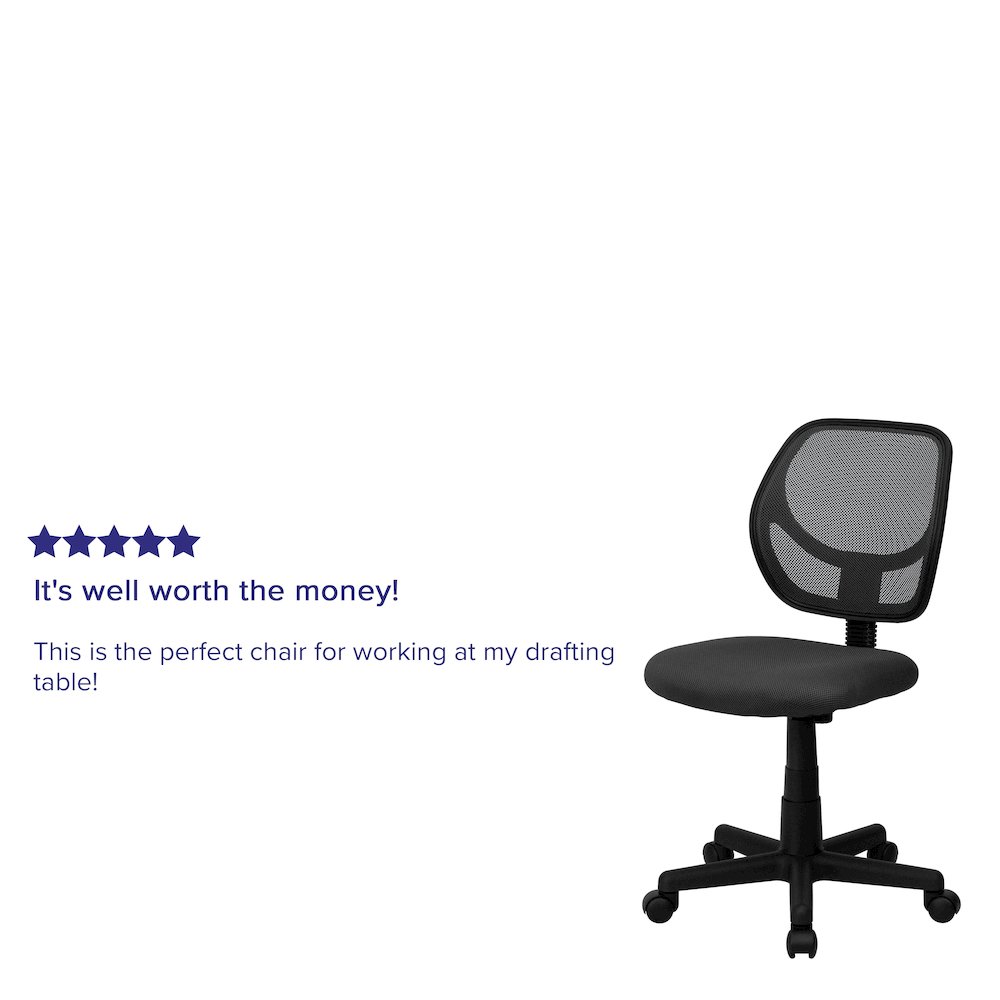Low Back Gray Mesh Swivel Task Office Chair with Curved Square Back. Picture 5