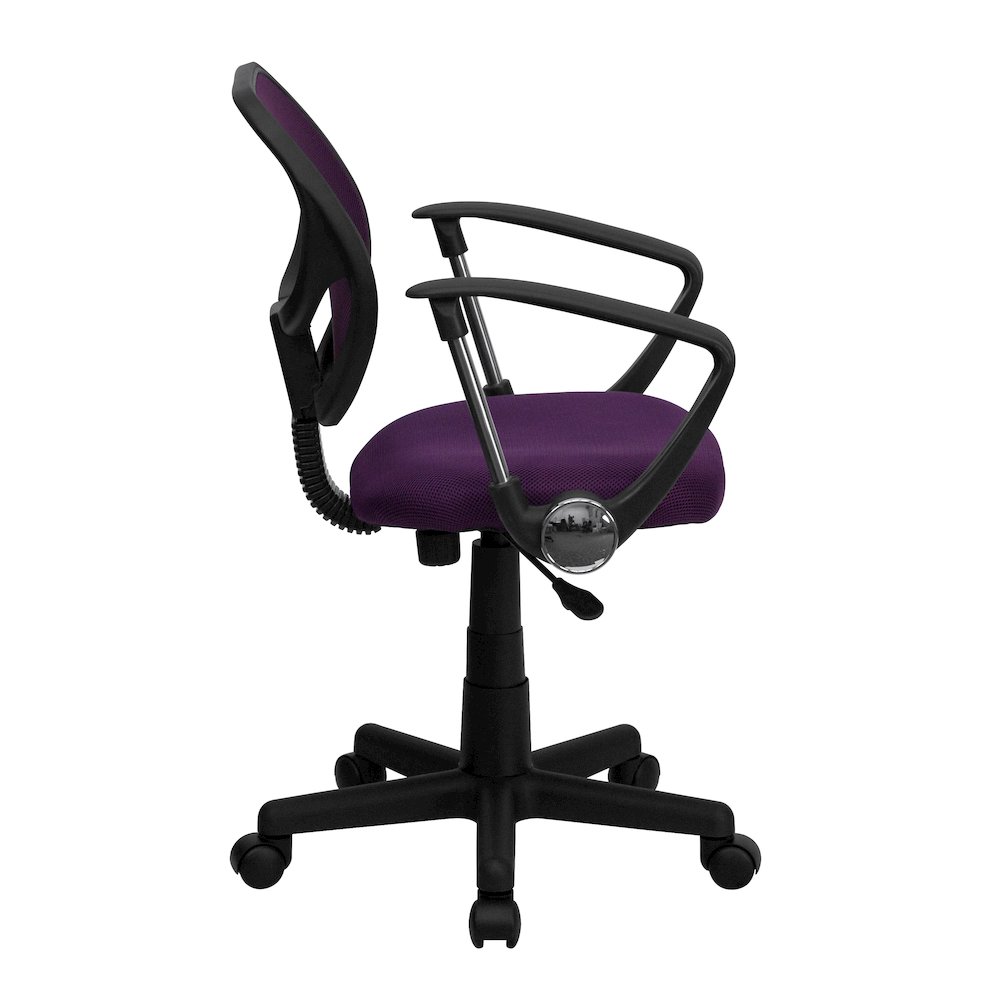 Low Back Purple Mesh Swivel Task Office Chair with Arms. Picture 9