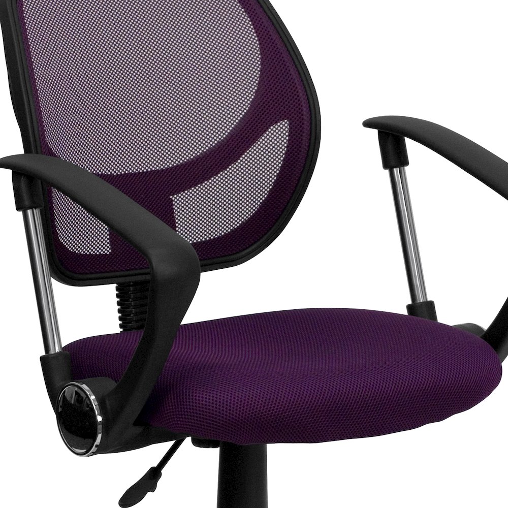 Low Back Purple Mesh Swivel Task Office Chair with Arms. Picture 8