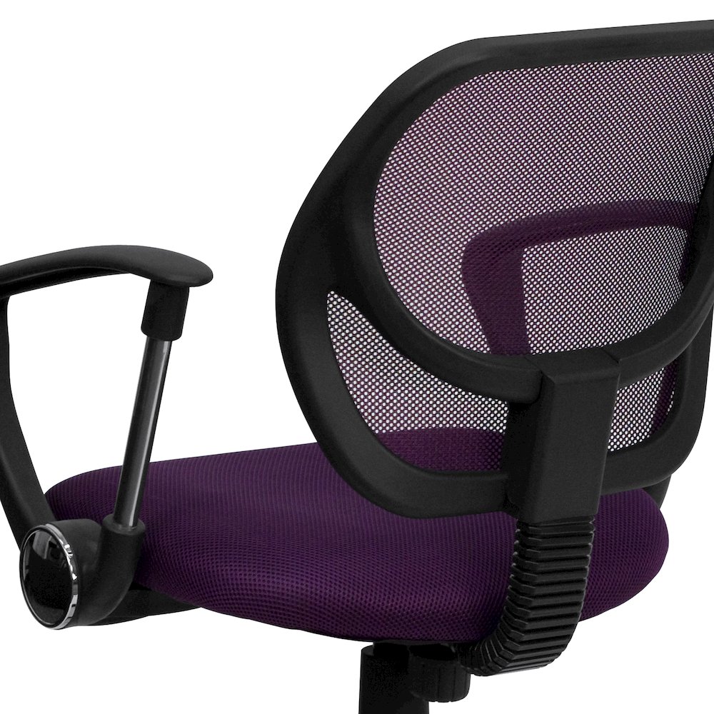 Low Back Purple Mesh Swivel Task Office Chair with Arms. Picture 11