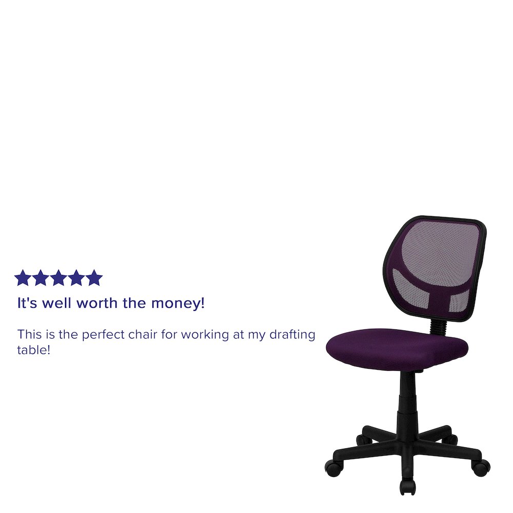 Low Back Purple Mesh Swivel Task Office Chair. Picture 5