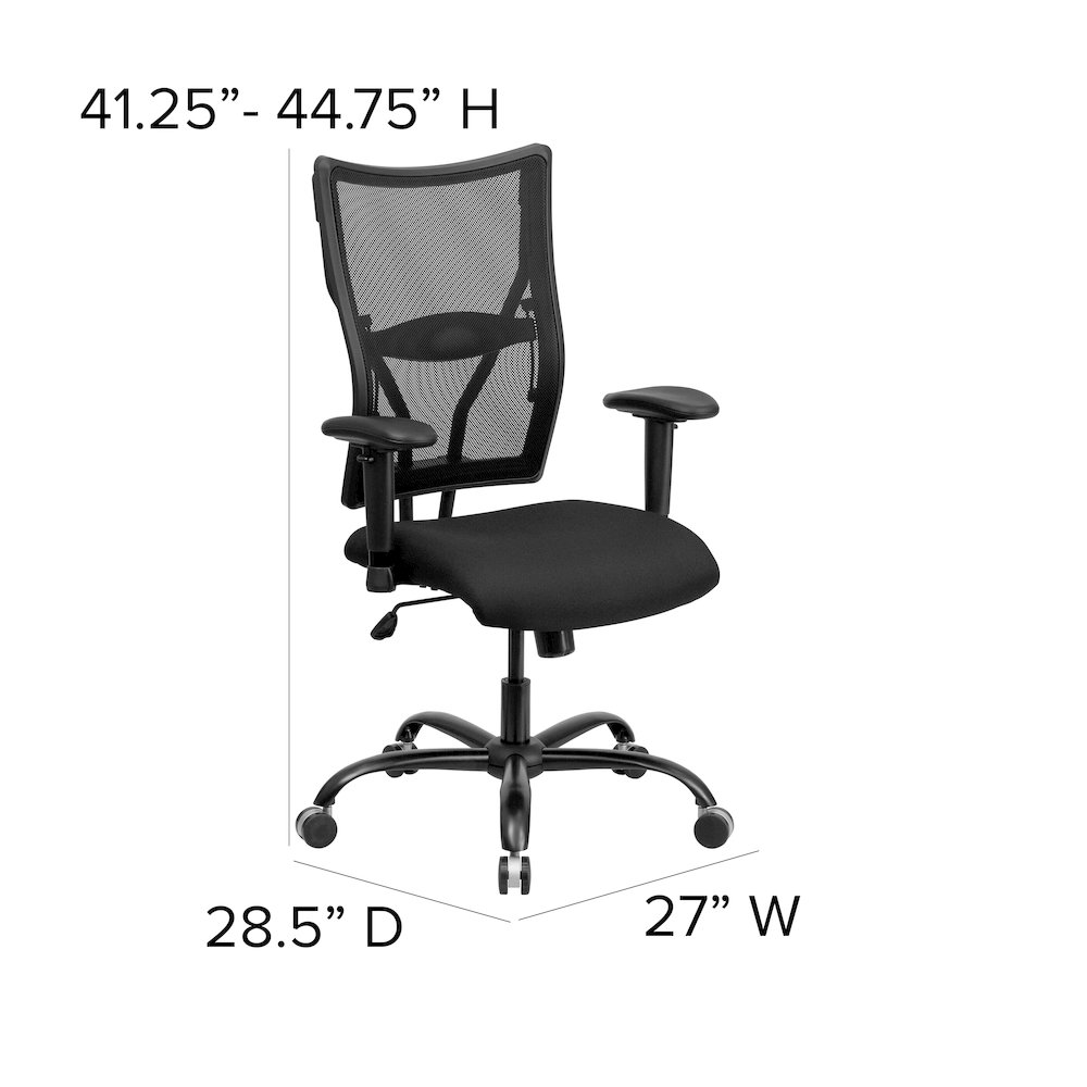400 lb. Rated Black Mesh Executive Swivel Office Chair with Adjustable Arms. Picture 7