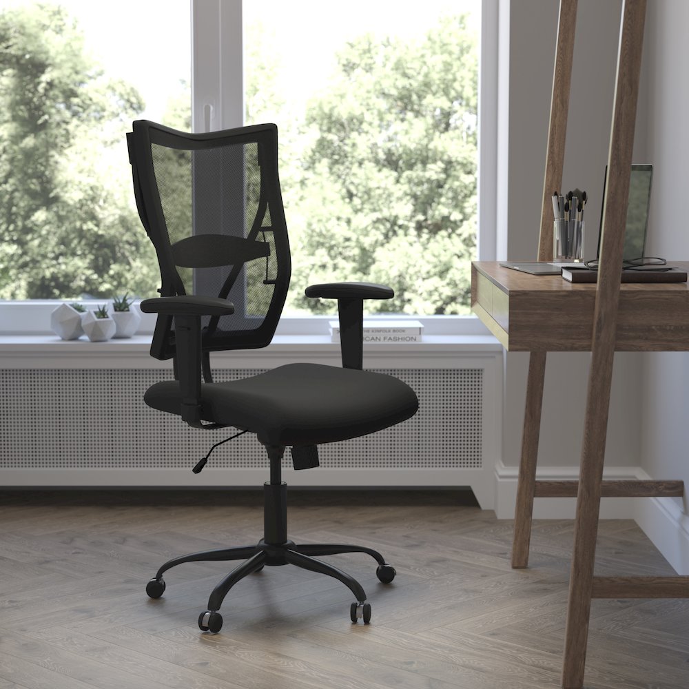 400 lb. Rated Black Mesh Executive Swivel Office Chair with Adjustable Arms. Picture 2