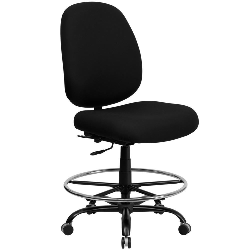 Big & Tall 400 lb. Rated High Back Black Fabric Ergonomic Drafting Chair with Adjustable Back Height. Picture 1