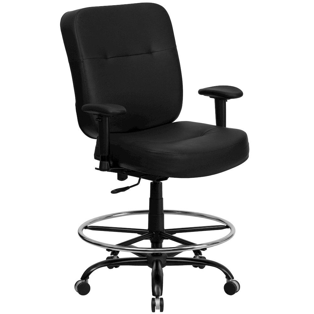 Big & Tall 400 lb. Rated Black Ergonomic Drafting Chair with Adjustable Arms. Picture 1