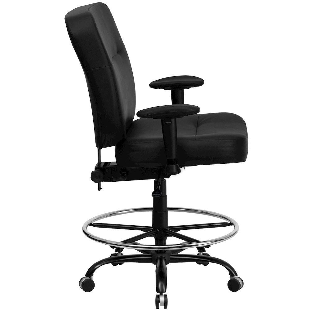 Big & Tall 400 lb. Rated Black Ergonomic Drafting Chair with Adjustable Arms. Picture 7