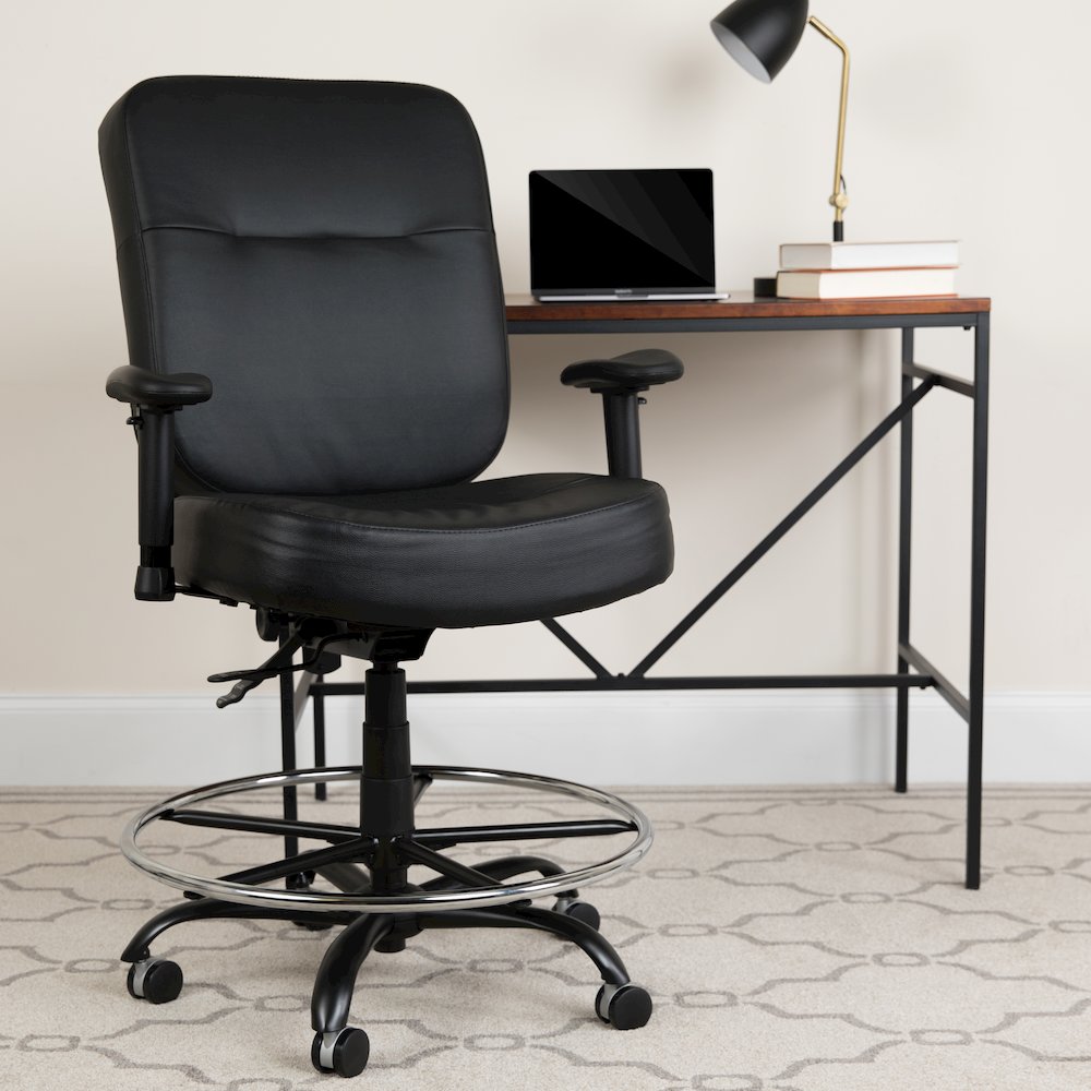 Big & Tall 400 lb. Rated Black Ergonomic Drafting Chair with Adjustable Arms. Picture 2