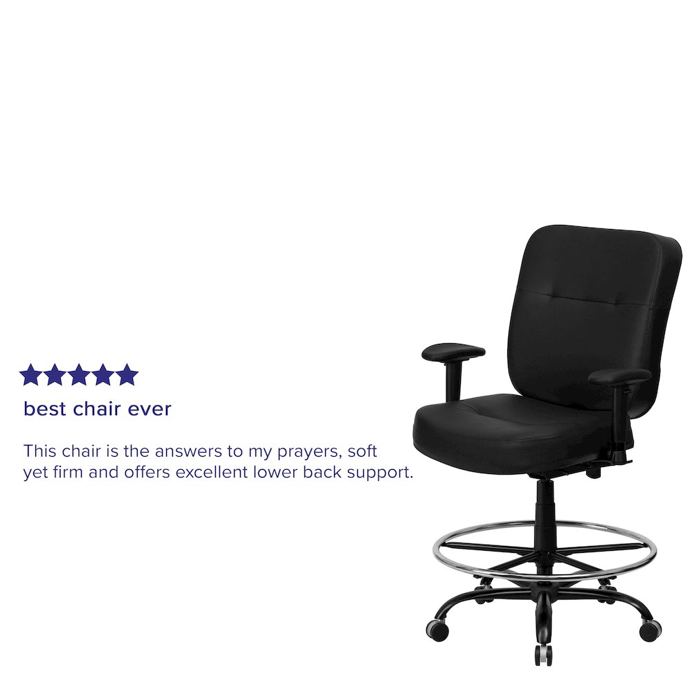 Big & Tall 400 lb. Rated Black Ergonomic Drafting Chair with Adjustable Arms. Picture 4