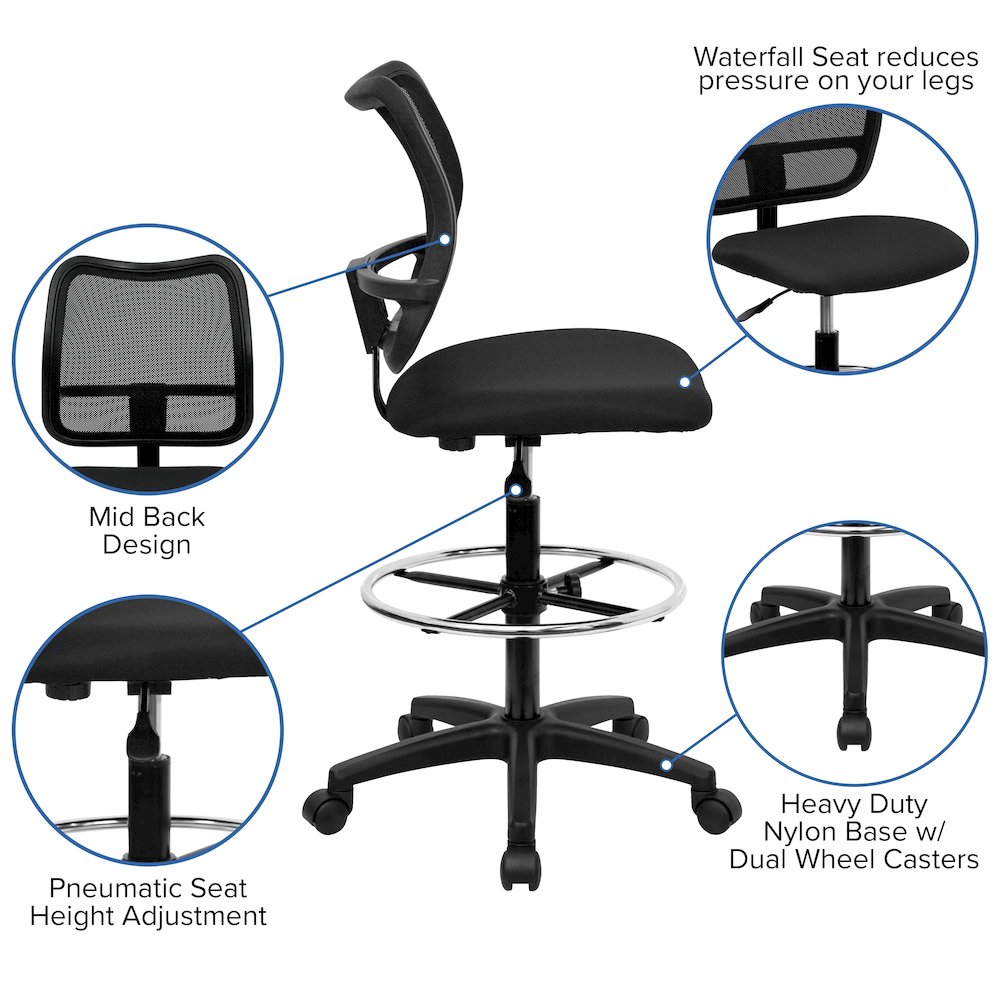 Mid-Back Black Mesh Drafting Chair. Picture 4