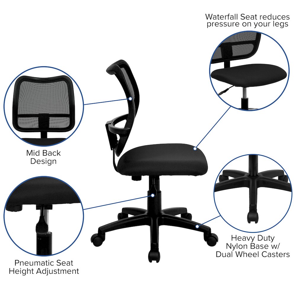 Mid-Back Black Mesh Swivel Task Office Chair. Picture 6
