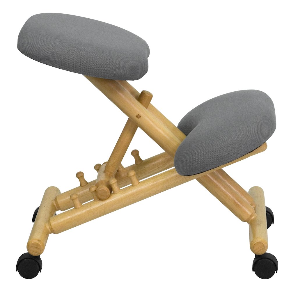 Mobile Wooden Ergonomic Kneeling Office Chair in Gray Fabric. Picture 2