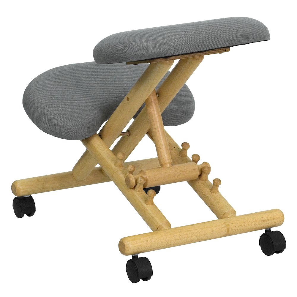 Mobile Wooden Ergonomic Kneeling Office Chair in Gray Fabric. Picture 3
