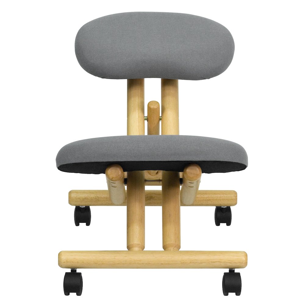 Mobile Wooden Ergonomic Kneeling Office Chair in Gray Fabric. Picture 4