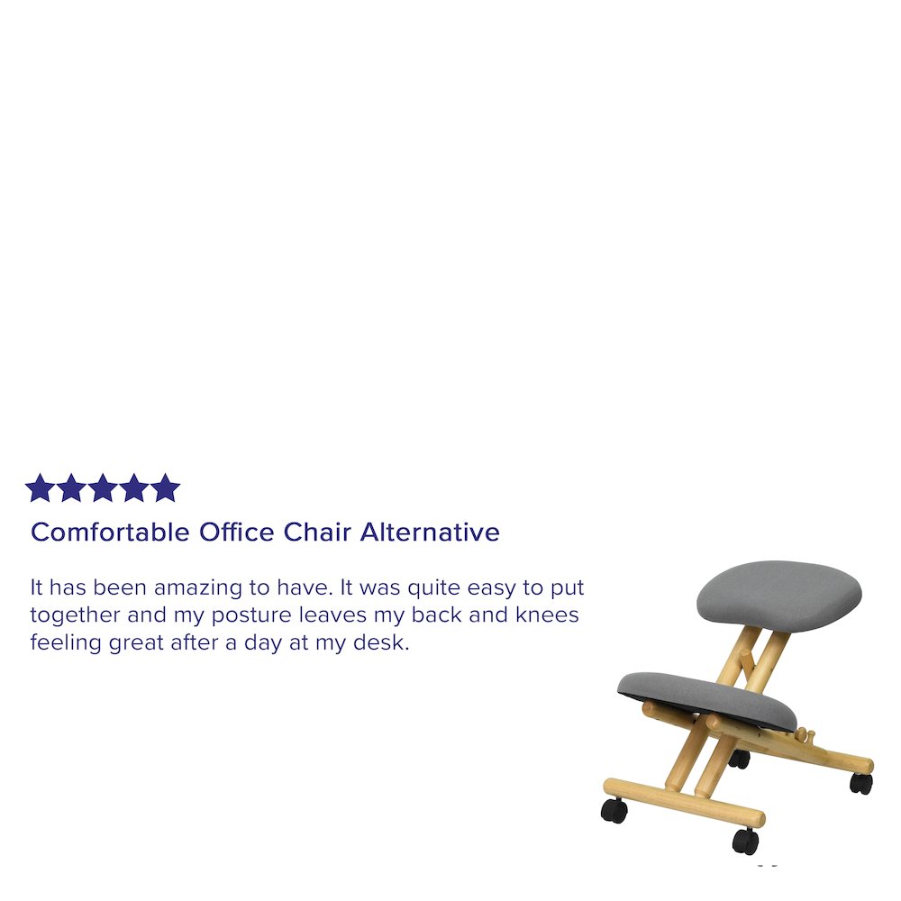 Mobile Wooden Ergonomic Kneeling Office Chair in Gray Fabric. Picture 7