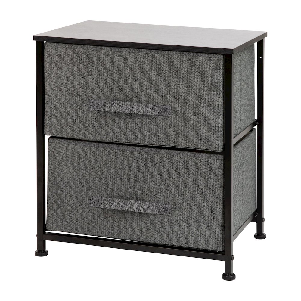 2 Drawer Wood Top Black Nightstand Storage Organizer. Picture 1